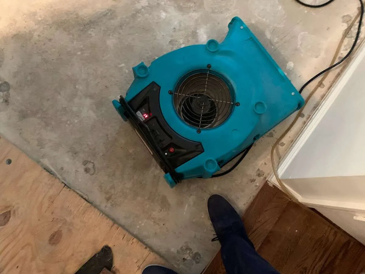 Air mover drying subfloor during Leak Detection & Repair in Culver City